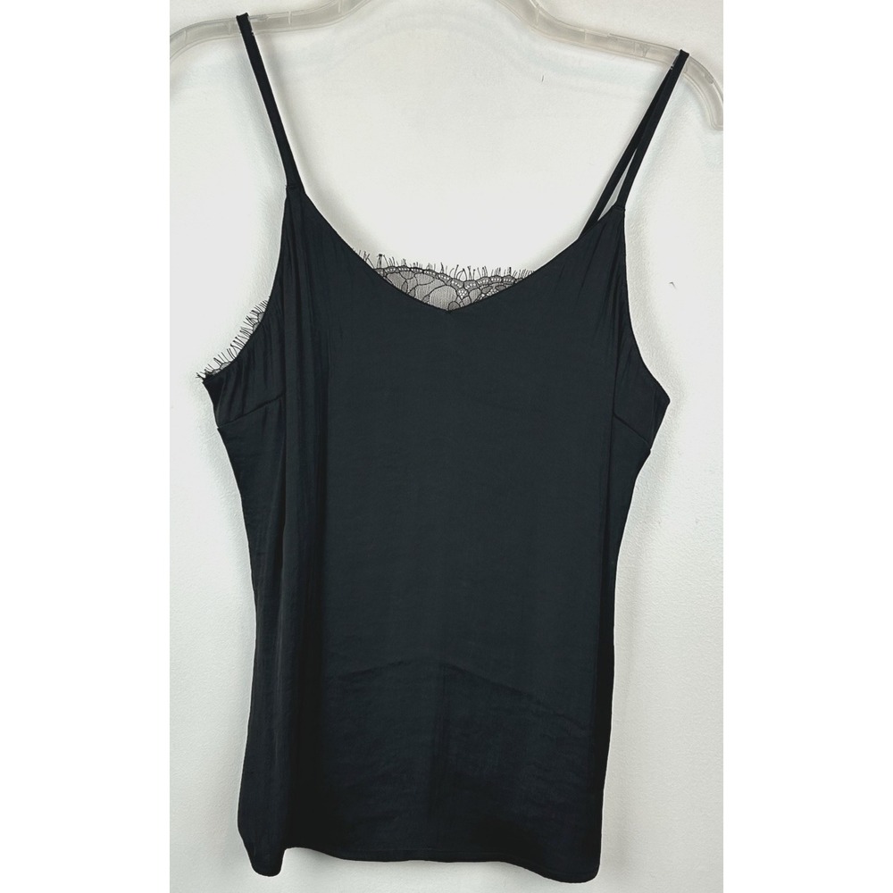 Current Air Cami Womens Small Y2K Babydoll Black Satin Lace Coquette Dainty